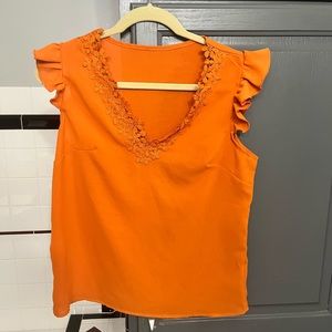 Shein Privé Guipure Lace Trim Cap Sleeve Blouse